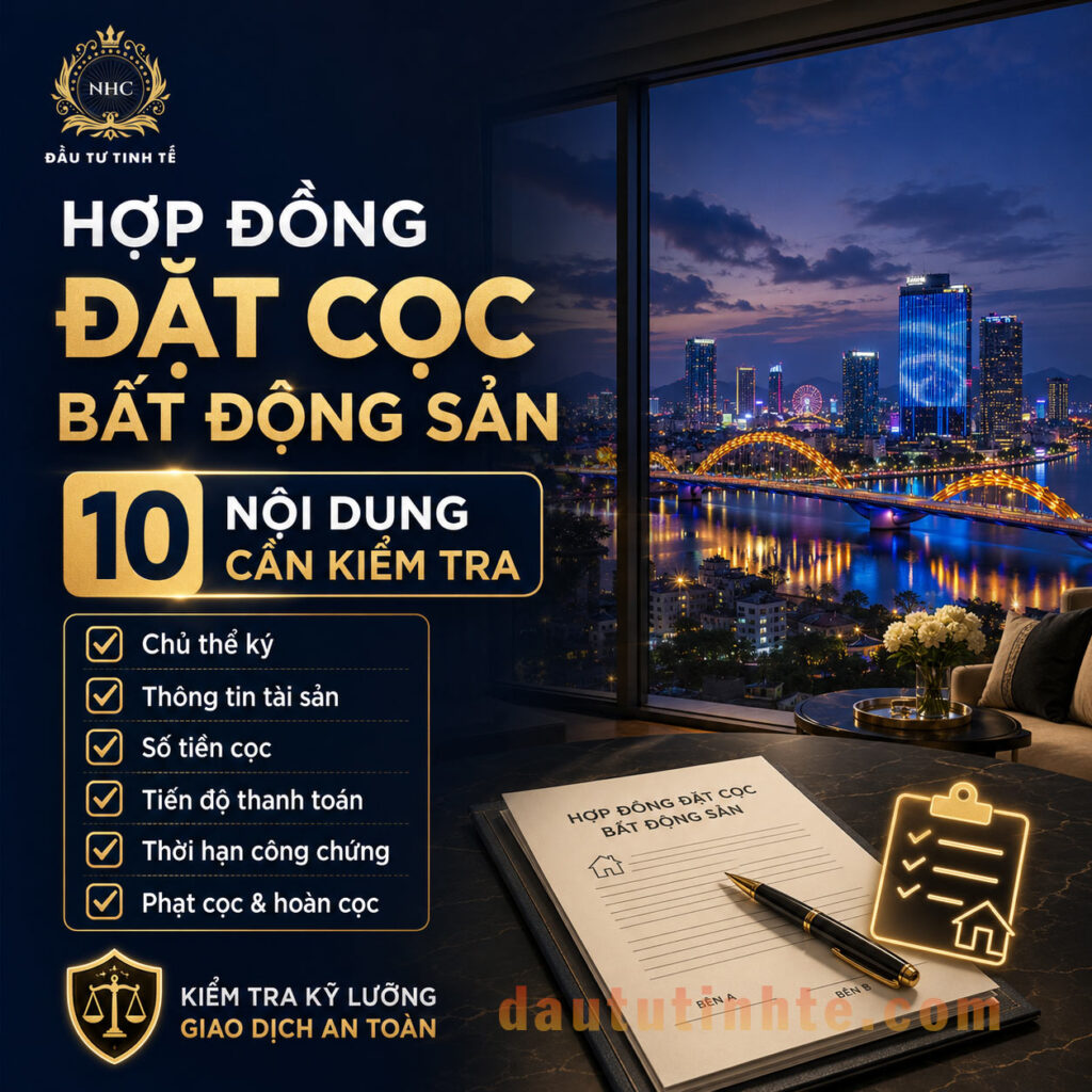 Hợp đồng đặt cọc bất động sản cần kiểm tra gì? 10 nội dung quan trọng về người bán, tài sản, tiền cọc, công chứng, hoàn cọc và phạt vi phạm.